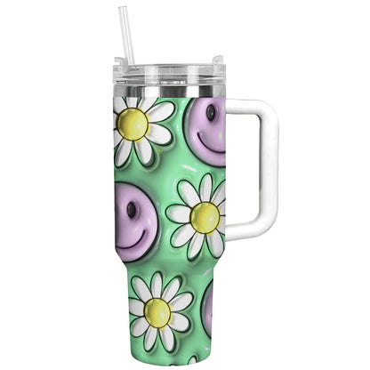 Retro 40 Oz Shineful™ Tumbler Smiling Daisies Lk8 White 40Oz