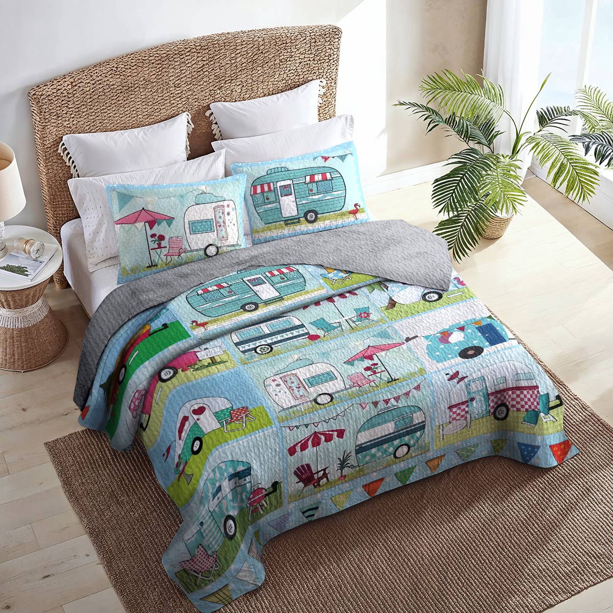 Shineful All Season Quilt 3-Piece Set Colorful Campervans