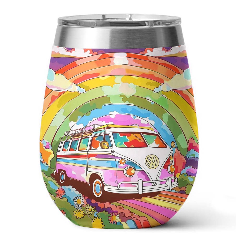 Shineful Wine Tumbler Rainbow Hippie Van