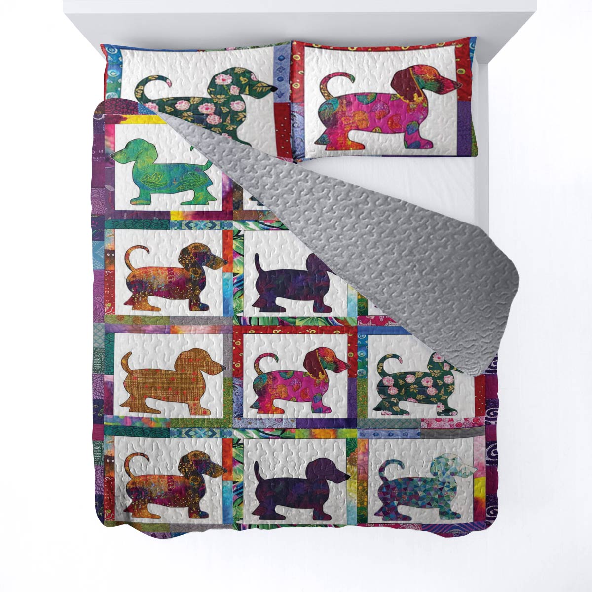 Shineful All Season Quilt 3-Piece Set Colorful Dachshunds