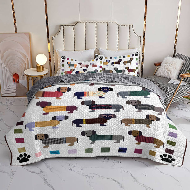 Dachshund Shineful All Season Quilt 3-Piece Set Paws and Patches