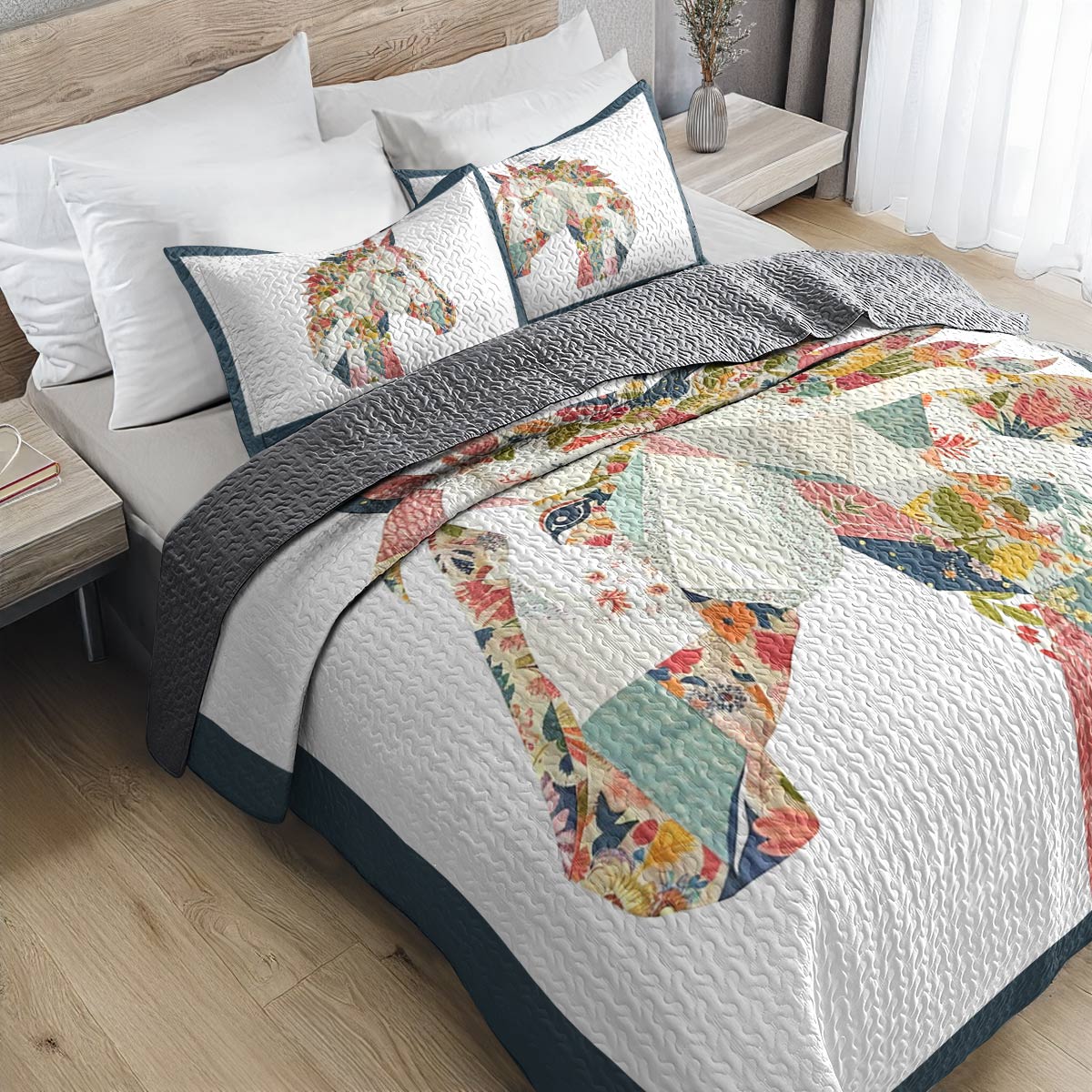 Shineful All Season Quilt 3-Piece Set Charming Floral Horse