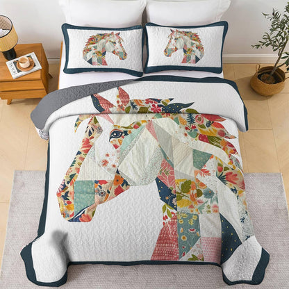 Shineful All Season Quilt 3-Piece Set Charming Floral Horse