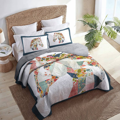 Shineful All Season Quilt 3-Piece Set Charming Floral Horse