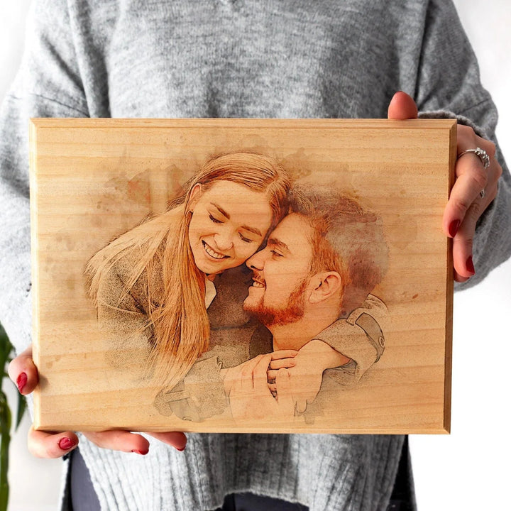 Shineful® Decoration Personalized Upload Photo Wooden Art Lk8 With Watercolor Effect