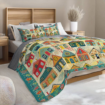 Shineful All Season Quilt 3-Piece Set Colorful Houses