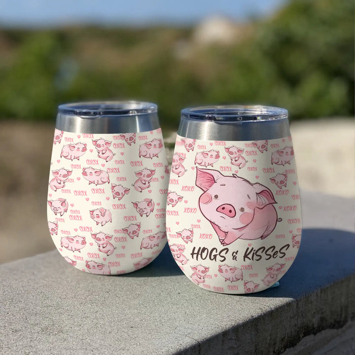 Shineful Wine Tumbler Pig Hogs & Kisses