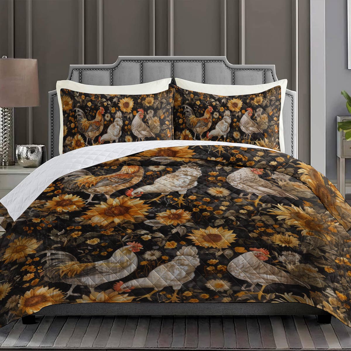 Shineful - All Season Quilt 3-Piece Set Chicken Flower