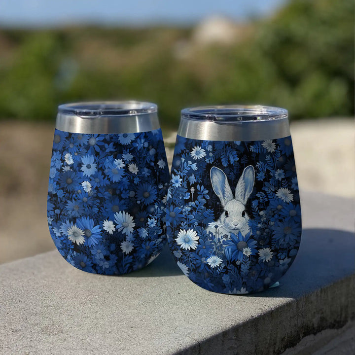 Shineful Wine Tumbler Rabbit In Blue Flower
