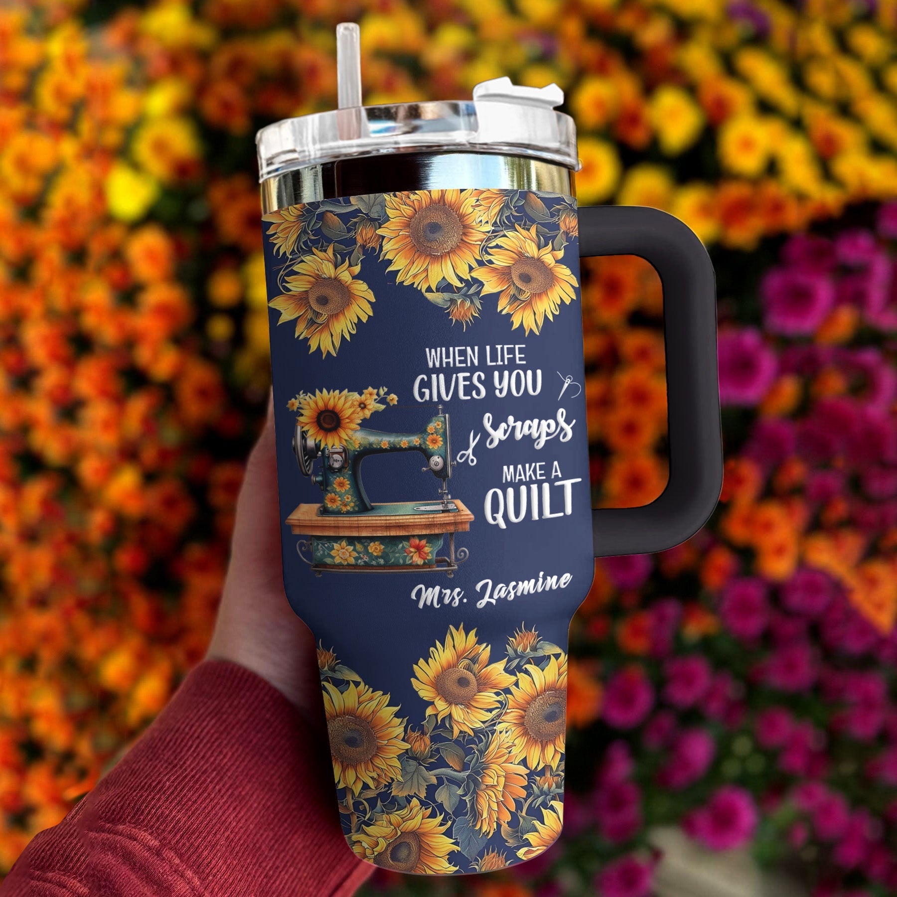 Quilting 40 Oz Shineful™ Tumbler Personalized Make A Quilt Sunflower Mn8 40Oz