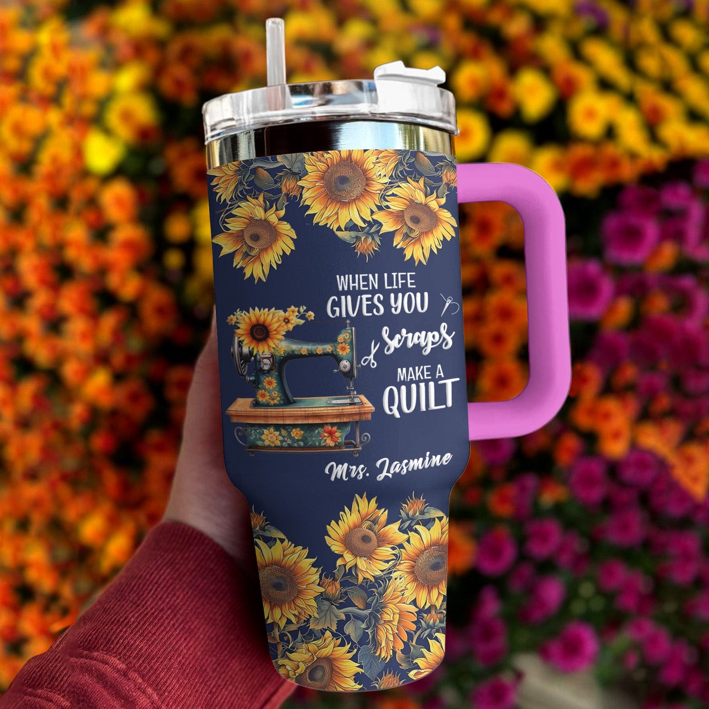 Quilting 40 Oz Shineful™ Tumbler Personalized Make A Quilt Sunflower Mn8 40Oz