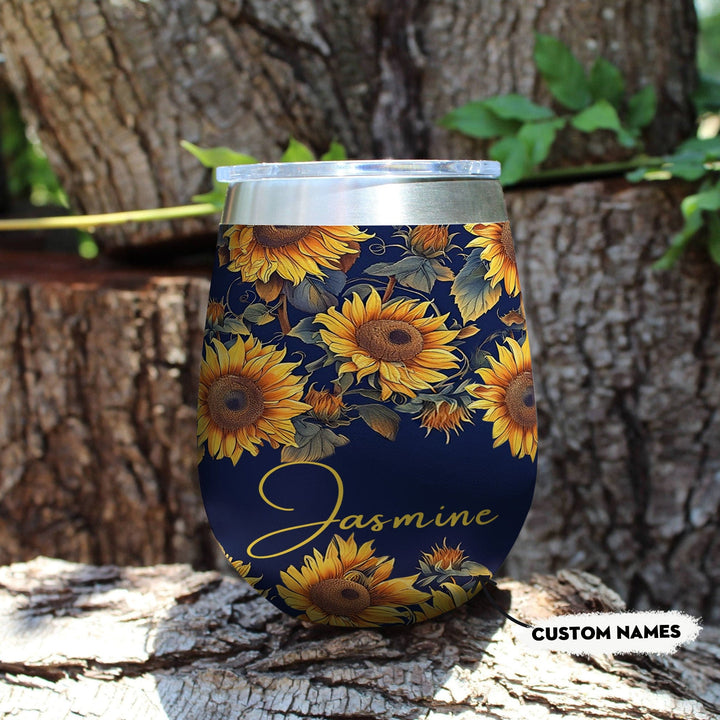 Sunflower 12 Oz Shineful™ Wine Tumbler Personalized Gorgeous Mn8 12Oz