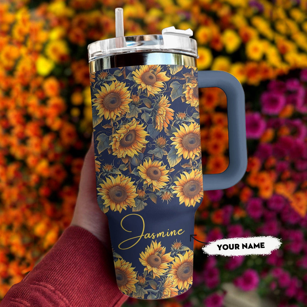 Sunflower 40 Oz Shineful™ Tumbler Personalized Gorgeous Flower Mn8 Navy 40Oz