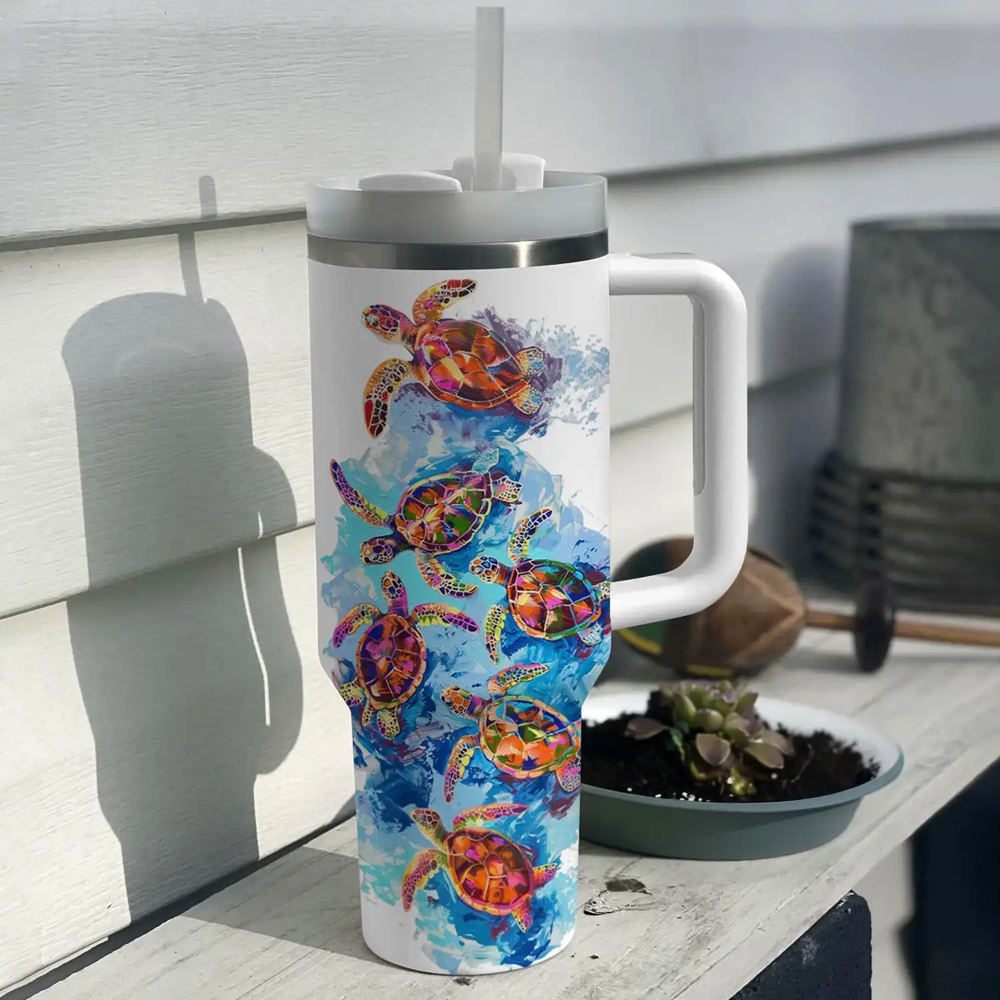 Shineful Tumbler Sea Turtle Colorful Flow