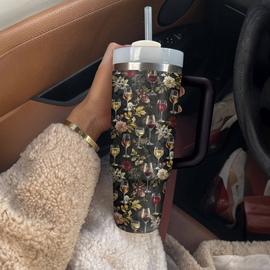 Shineful Tumbler Vintage Wine With Flowers Lovely