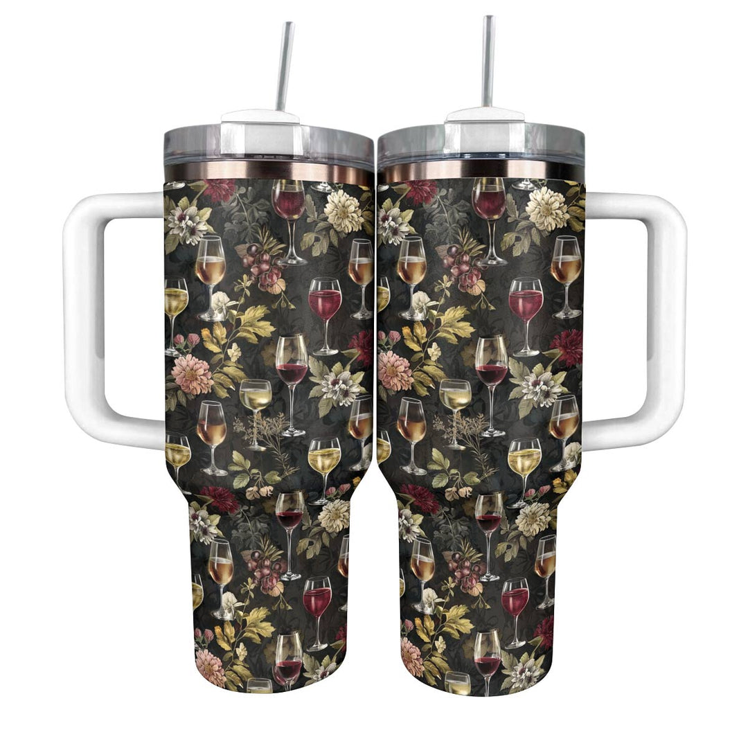 Shineful Tumbler Vintage Wine With Flowers Lovely