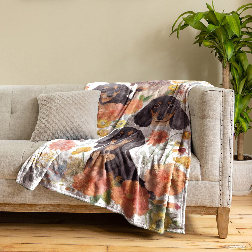 Dachshund Pajabear® Fleece Blanket Floral Nl09